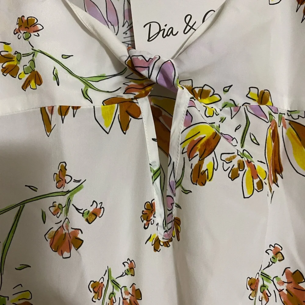 Elegant Floral Midi Dress - White with Yellow and Purple Ryan Wythe - Picture 6 of 9